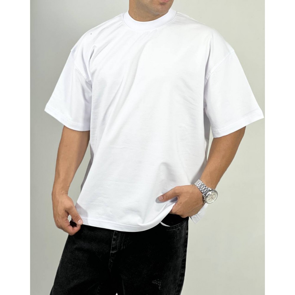 تیشرت بیسیک قواره آزاد پارچه دو نخ ضخیم سفید