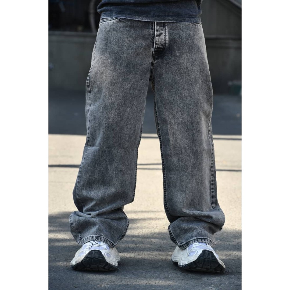 شلوار لی بگ پارچه خارجی گرم بالا طوسی روشن